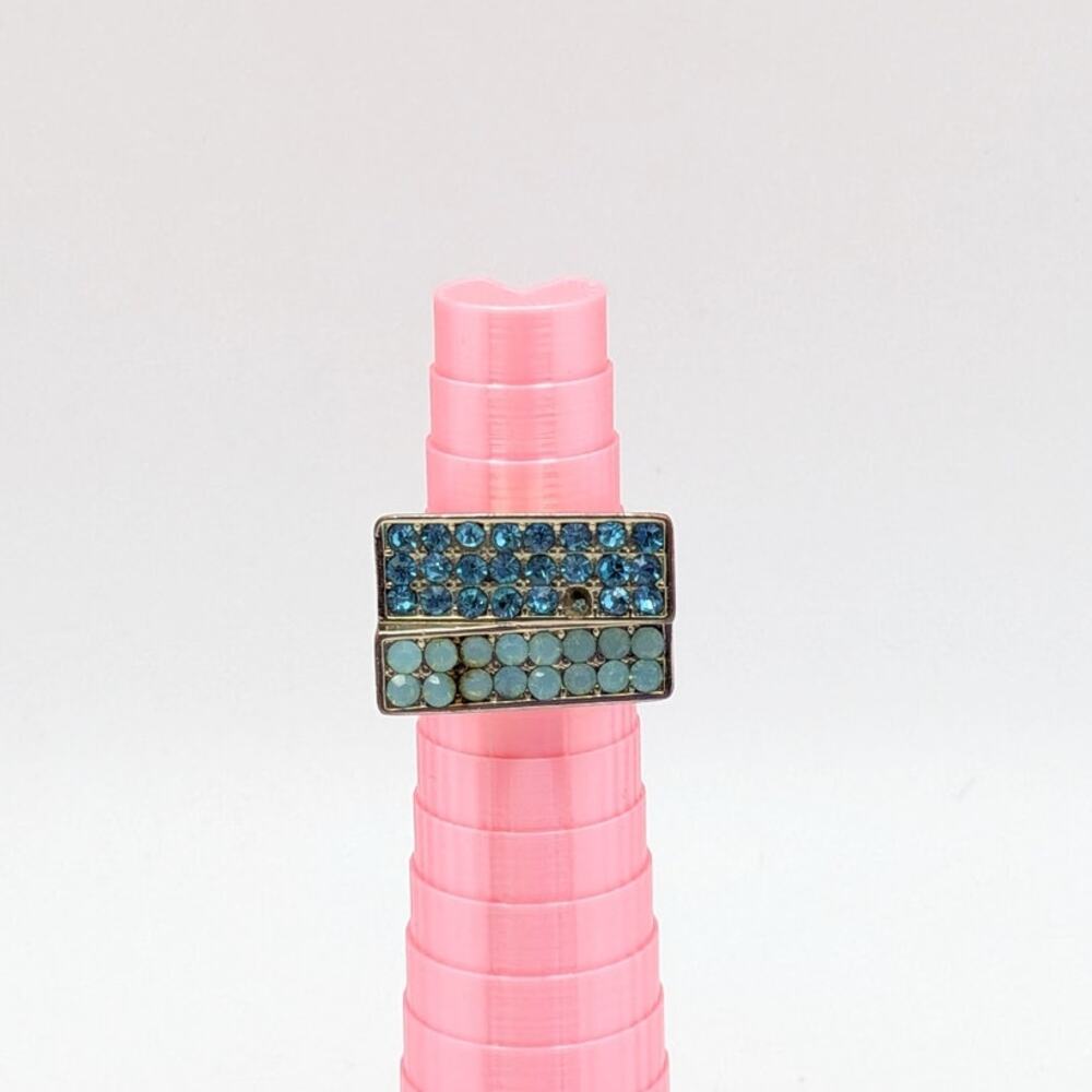 Vintage Blue Rhinestone Cocktail Ring Gold Tone Double Row Statement 6.5 READ
